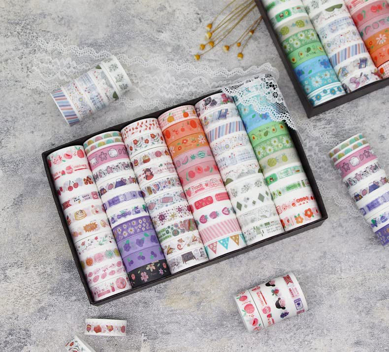 Danceemangoos Kawaii Washi Tape Set - 60 Rolls Cute Washi Paper Masking Tape Set, DIY Decorative Stickers for Journaling, Scrapbooking, Crafts, School